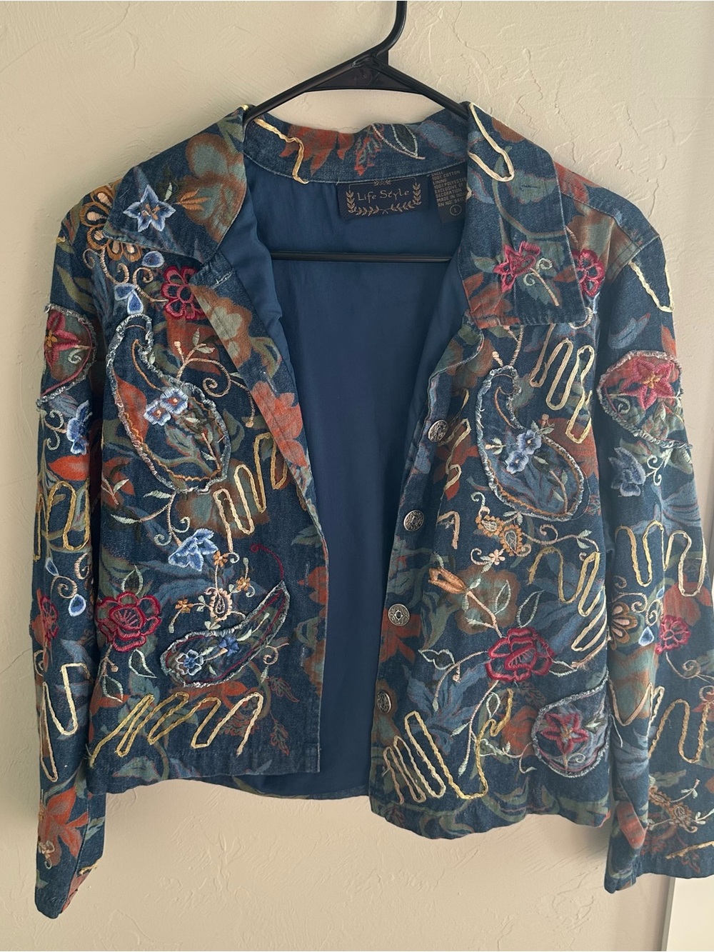 Navy Embroidered Floral Blazer